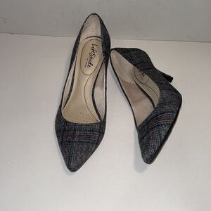 Life stride grey plaid fabric uppers 3” heel